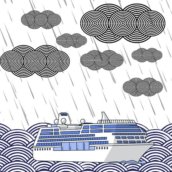 Geometrische Kreuzfahrtschiff Wandkunst - Minimalistisch Schwarz und Blau Abstrakt Nautisch Dekor von Geovia