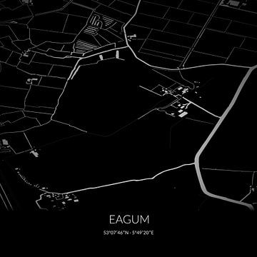Zwart-witte landkaart van Eagum, Fryslan. van Rezona
