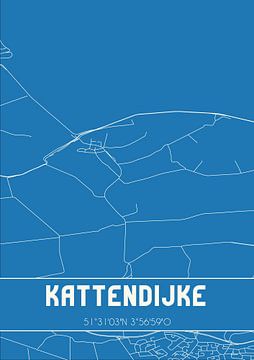 Blauwdruk | Landkaart | Kattendijke (Zeeland) van MijnStadsPoster