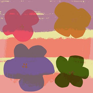 Flowers. Pop art. Modern colorful botanical in pink, yellow, purple, green by Dina Dankers