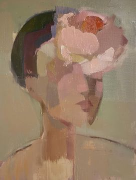 Modern and abstract portrait in pastel colours by Carla Van Iersel