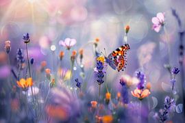 Butterfly in a Lavender Field - Colorful Dream Art by Joriali Fine Art