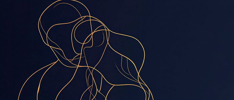 Minimalistische liefdeslijn op donkerblauw van Poster Art Shop