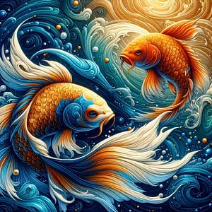 Danse des carpes koï dans le ruisseau