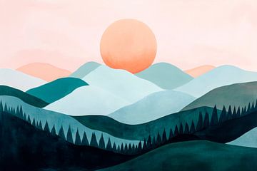 Zachte zonsopgang over de heuvels van Poster Art Shop