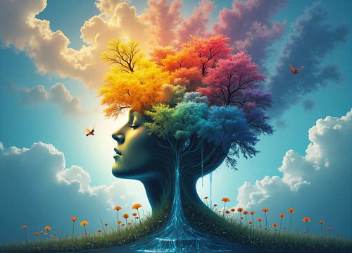 Fantasie Kunst Vrouw Gezicht In De Natuur