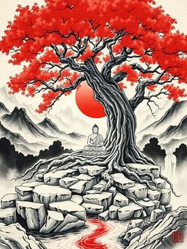 Boeddha / Boeddha Japanse inktschildering van MIROKKU