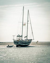 Segelyacht auf dem Festland in der Nähe des Mont St. Michel von Thijs van Beusekom