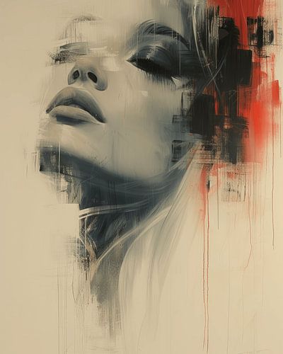 Portrait moderne et abstrait avec un accent rouge