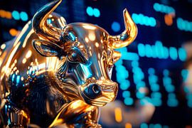 Goldener Bulle vor Aktienkursen von Poster Art Shop