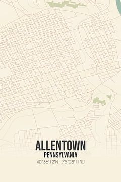 Vintage landkaart van Allentown (Pennsylvania), USA. van Rezona