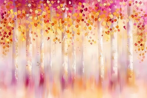 Abstract schilderij van kleurrijk herfstbos