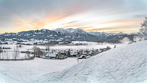Winter atmosphere at sunrise near Bolsterlang