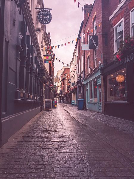 Exeter Stadt in  England, feierlich geschmückt. Abbild der Winkelgasse von Jokingly Kama
