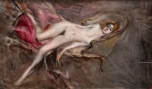 Giovanni Boldini - Nackte Fraus auf rosa Kissen