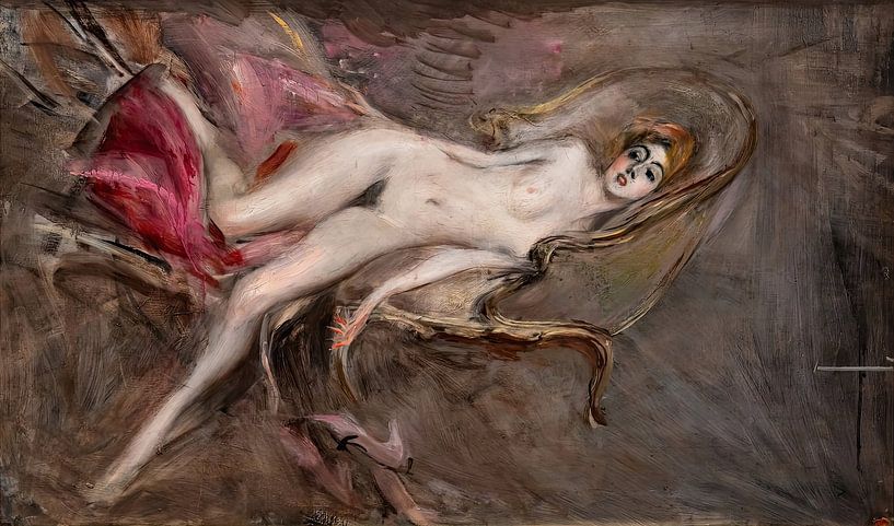 Giovanni Boldini - Naked woman on a pink cushion by Peter Balan