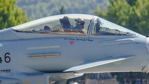 Pilot in cockpit in German Eurofighter Typhoon. by Jaap van den Berg