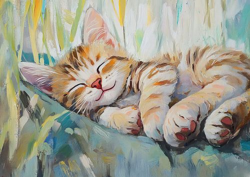 Schlafende Katze | Fröhliche Katze im Sommer