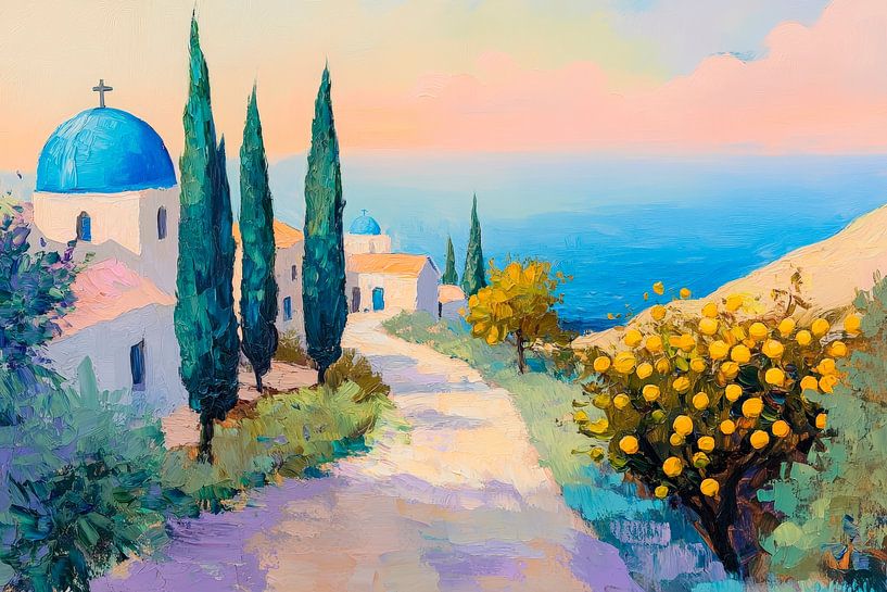 Coastal landscape with cypresses and citrus fruits by Poster Art Shop