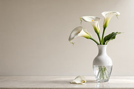 White Calla Lilies in Ceramic Vase by Markus Gann