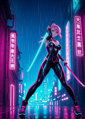 Anime Samurai Mädchen Japan Cyberpunk Stil