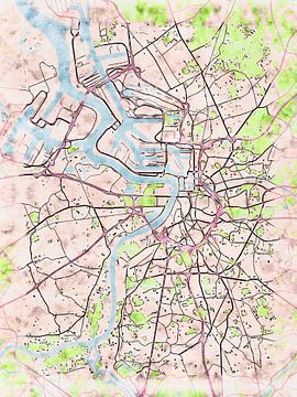 Kaart van Antwerpen groot in de stijl 'Soothing Spring' van Maporia