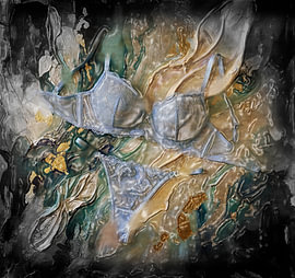Platinum &: Ice-Blue Gold – Abstract Lace Relief Still Life (Fine Art Wall Art)