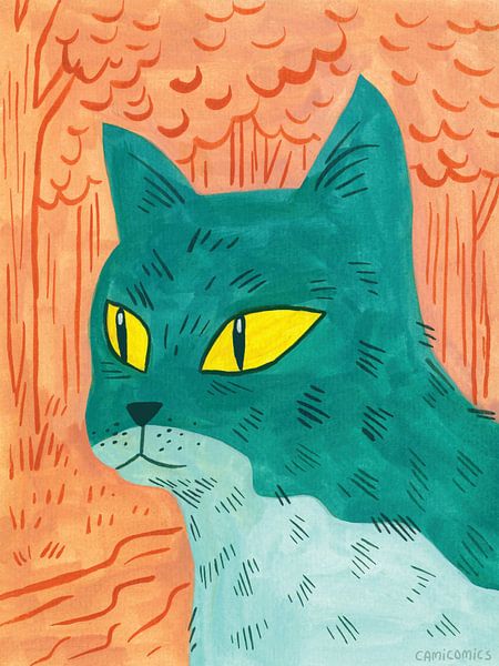 Colorful Cat Portrait - Let´s go on an Adventure! | Camila Torre Notari, Argentina by Buzzles Gallery