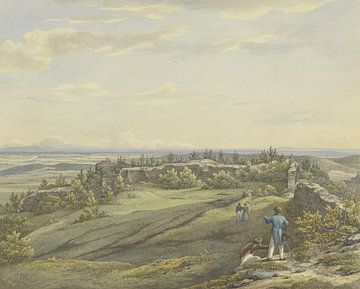 Kasteelhof van de ruïnes van Falkenstein met uitzicht op de Mainvlakte, het Odenwald en het Rijngebergte, Carl Morgenstern