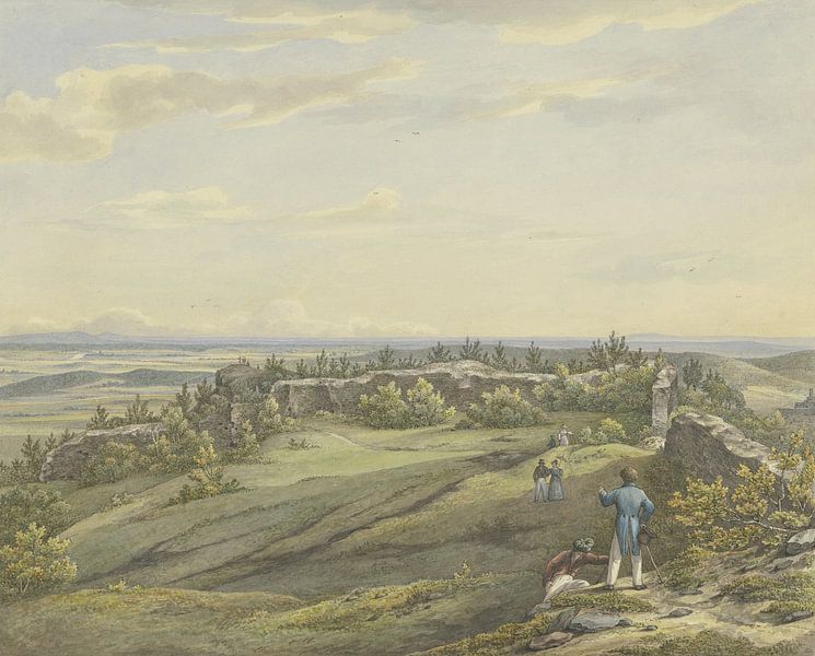 Cour du château des ruines de Falkenstein avec vue sur la plaine du Main, l'Odenwald et les montagnes du Rhin, Carl Morgenstern par Des maîtres magistraux
