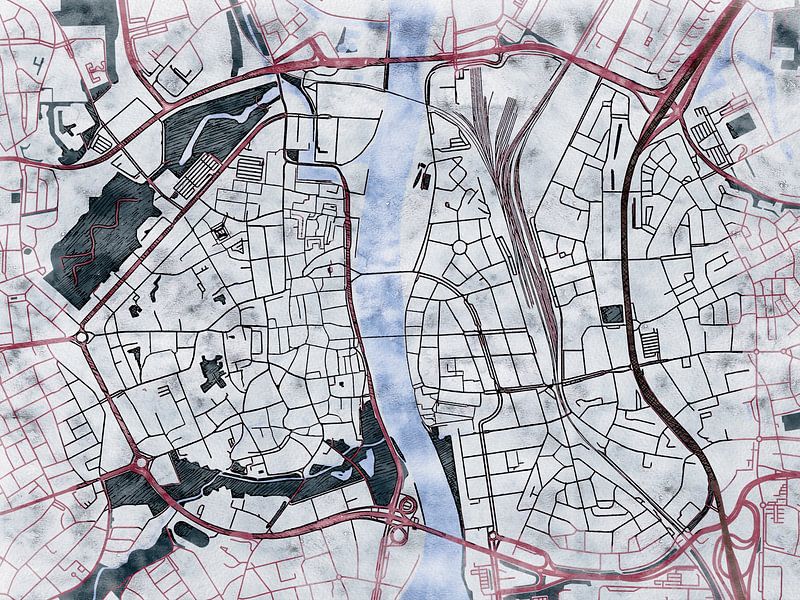Map of Maastricht with the style 'White Winter' by Maporia