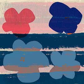 Blumen. Pop-Art. Moderne bunte botanische in blau, rot, rosa. von Dina Dankers