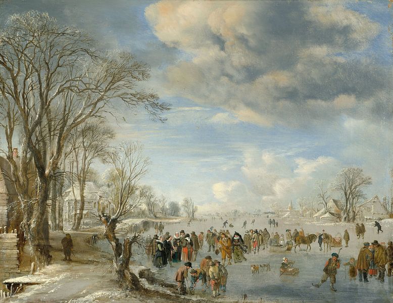 Aert van der Neer,Hiver en Hollande Scène de patinage par finemasterpiece