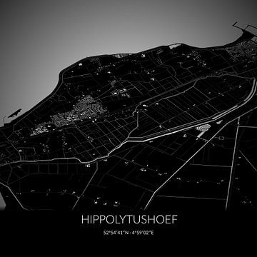 Black and white map of Hippolytushoef, North Holland. by Rezona