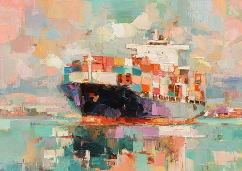 Impressionistisch containerschip op zee