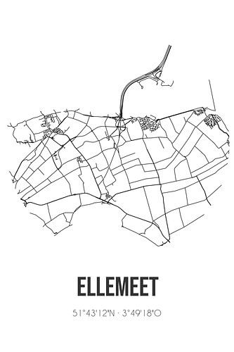 Ellemeet (Zeeland) | Karte | Schwarz und Weiß