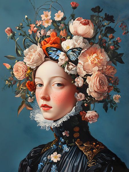 Delicate bloesems als hoofdtooi - Portret van een vrouw van Petra Dreiling-Schewe