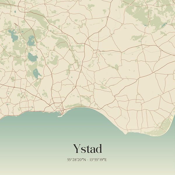 Vintage map of Ystad, Sweden. by Prints of Place