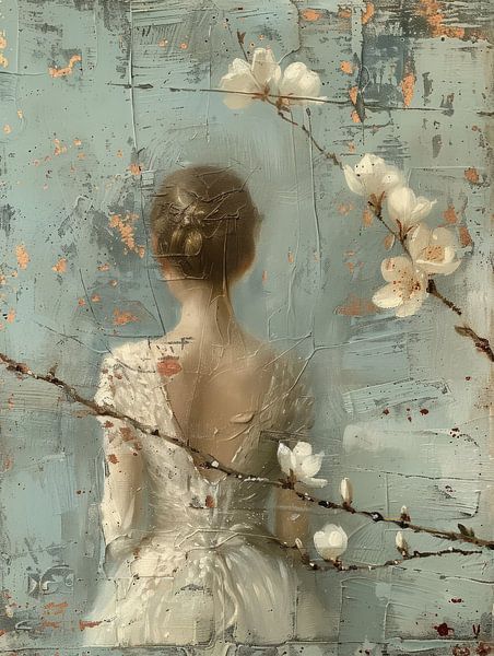 Blossom, modern and abstract portrait in pastel colours by Carla Van Iersel