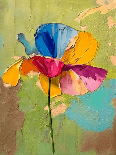 Pavot abstrait aux couleurs vives, aux teintes éclatantes, peint dans un style impasto