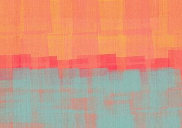 Abstract in oranje, neonroze en lichtblauw. van Dina Dankers