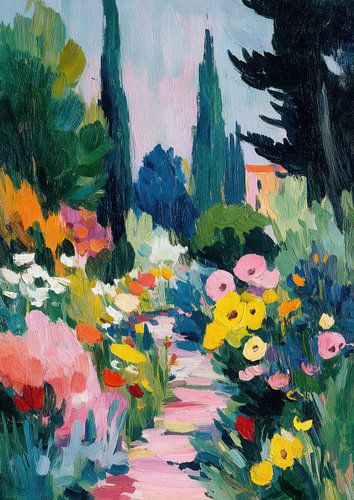 Bloemenpad in de tuin in de stijl van Matisse