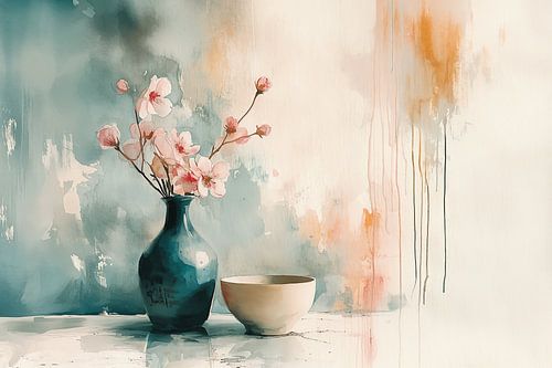 Turquoise vase in watercolor no.9