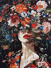 Vrouwenportret | Whispering Blooms of Surrealism van Abstract Schilderij