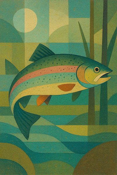 A geometric illustration of a rainbow trout . by Gallery Hoppenbrouwers