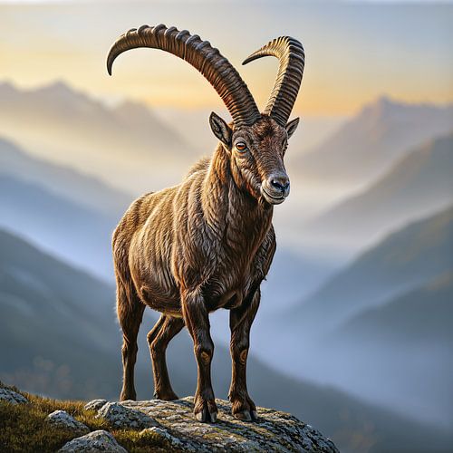 Alpensteenbok in het ochtendlicht van Max Steinwald