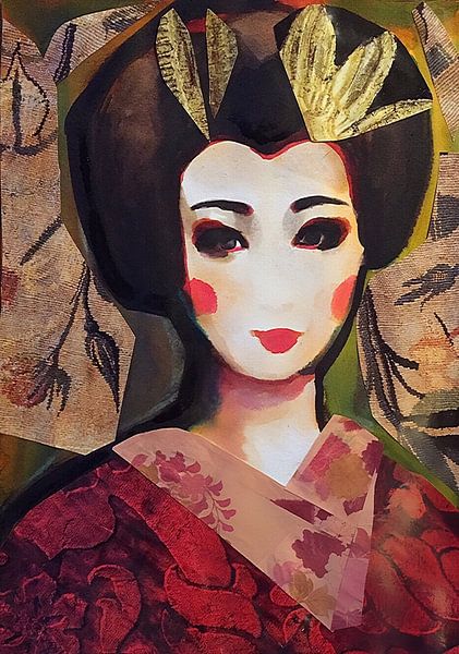 Crimson Kimono van Helia Tayebi Art