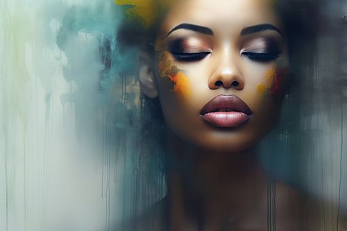 Modern abstract portret in pastelkleuren