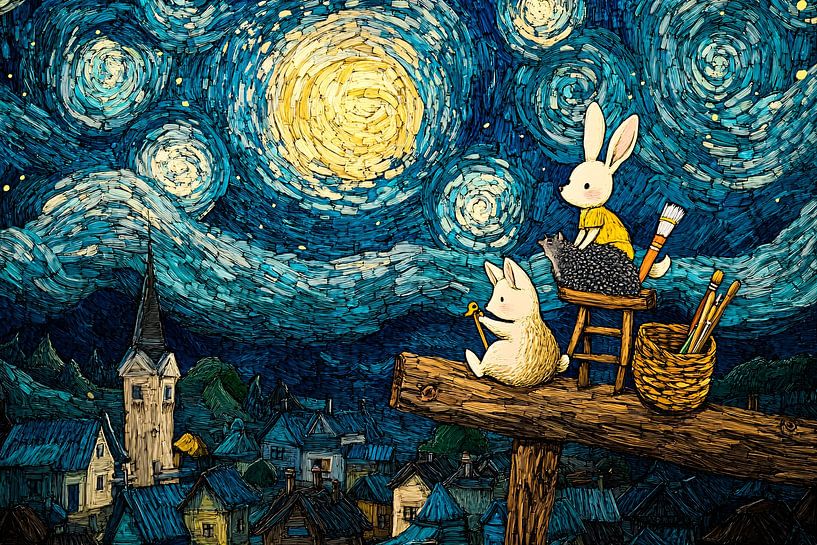 Entzückende Kaninchen unter dem Sternenhimmel von Imperial Art House