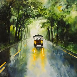 Rijd door het regenachtige bos van Poster Art Shop